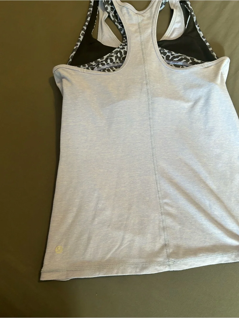 lululemon athletica Light Gray Tank with Black and White Leopard Trim
